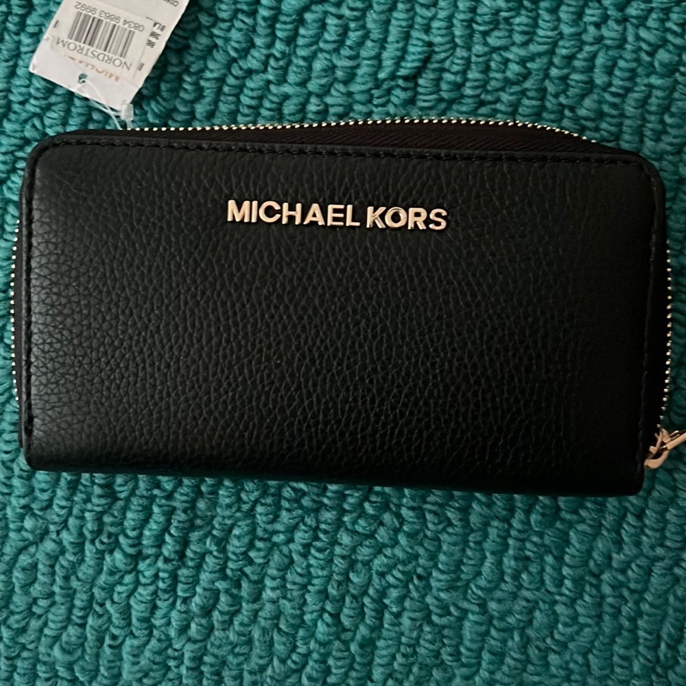 New Michael Kors black long leather wallet
